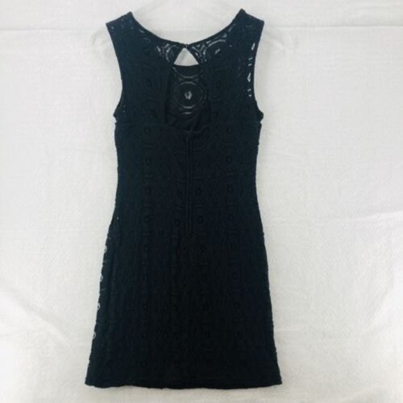 Black Lace Bodycon Sheath Dress Small Sleeveless Lined Keyhole Back As You Wish - Picture 2 of 11